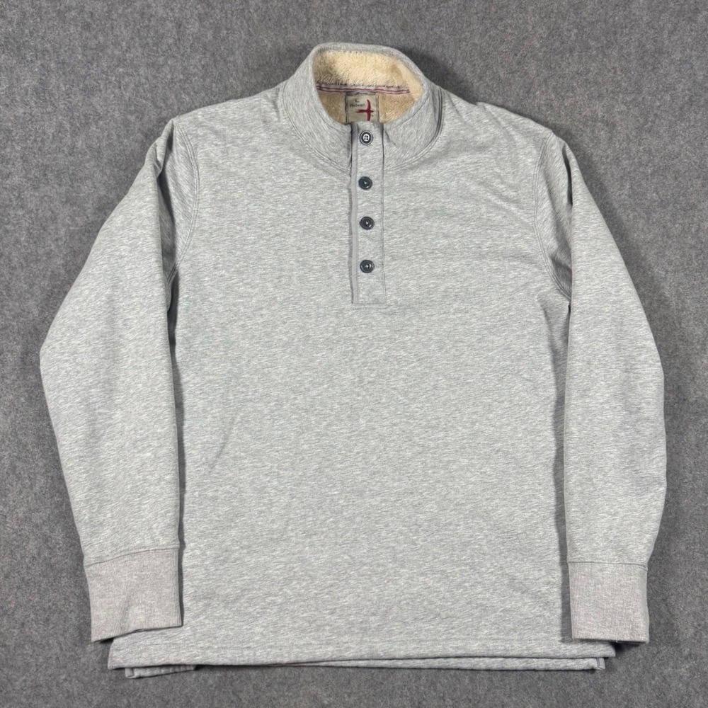 Relwen Pullover Mens Large Grey Fleece Lined Quarter Button Thermal Mock Neck